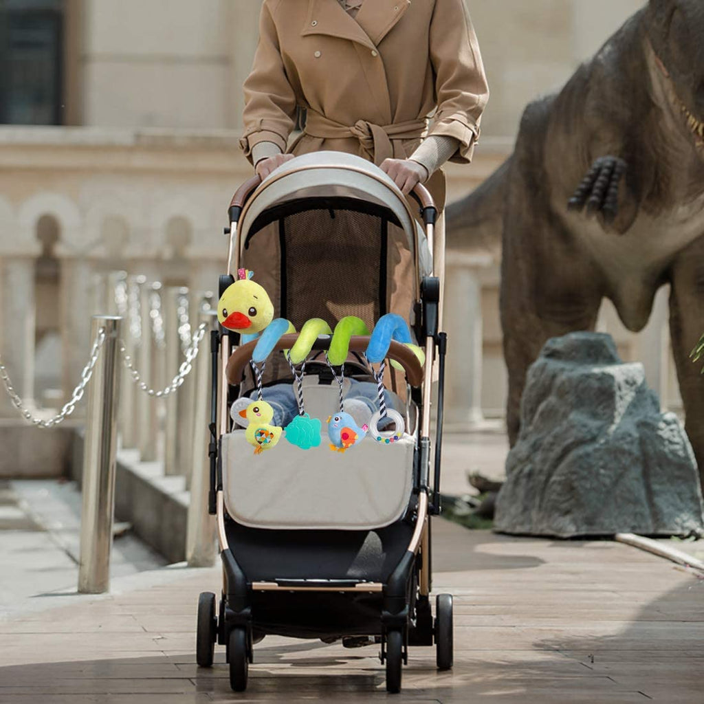 Plush Duck Baby Car Seat Toy - Squeaky Activity Spiral for Prams & Cribs - Perfect for Boys & Girls 0 Months+