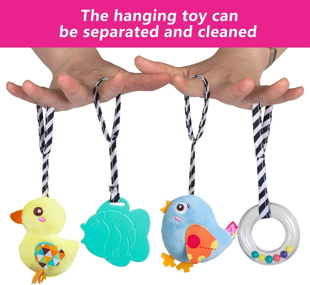 Plush Duck Baby Car Seat Toy - Squeaky Activity Spiral for Prams & Cribs - Perfect for Boys & Girls 0 Months+