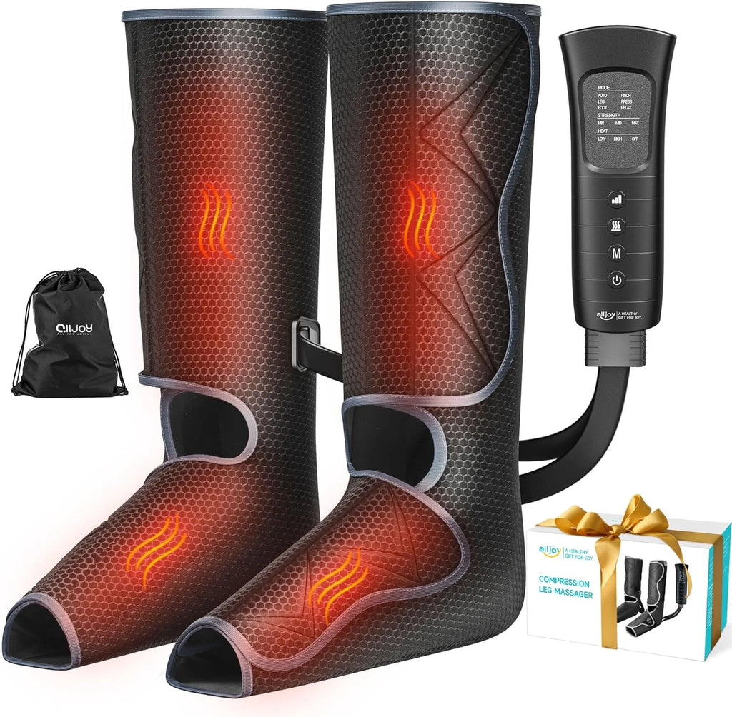 Leg Compression Boots Massager for Circulation and Pain Relief, Leg Air Compression Foot and Calf Massager with Heat