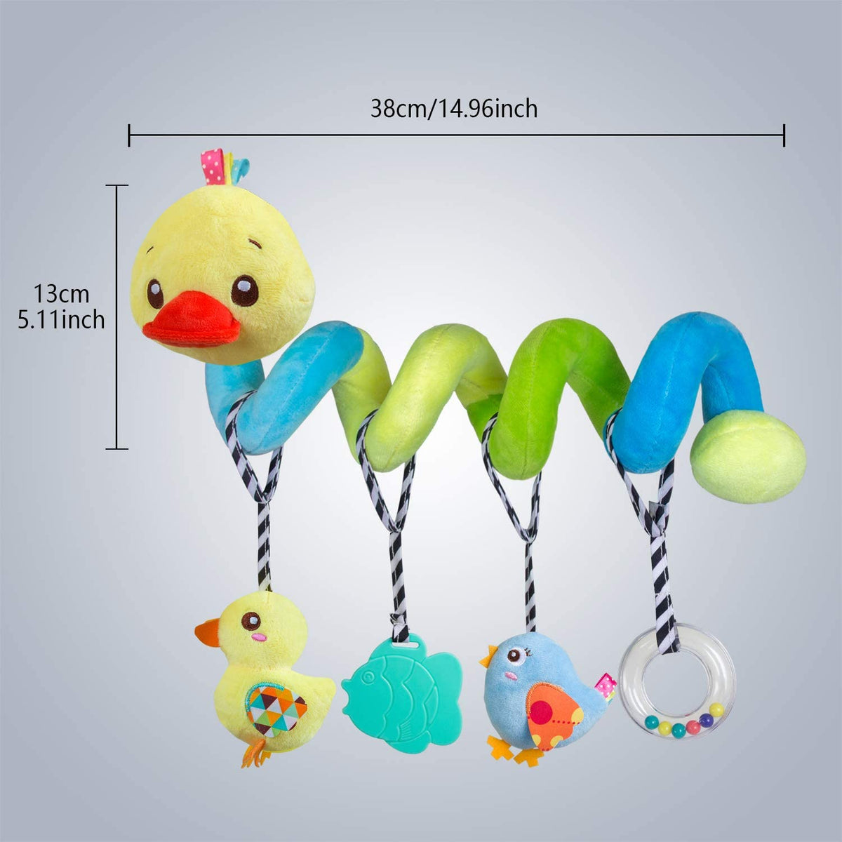 Plush Duck Baby Car Seat Toy - Squeaky Activity Spiral for Prams & Cribs - Perfect for Boys & Girls 0 Months+