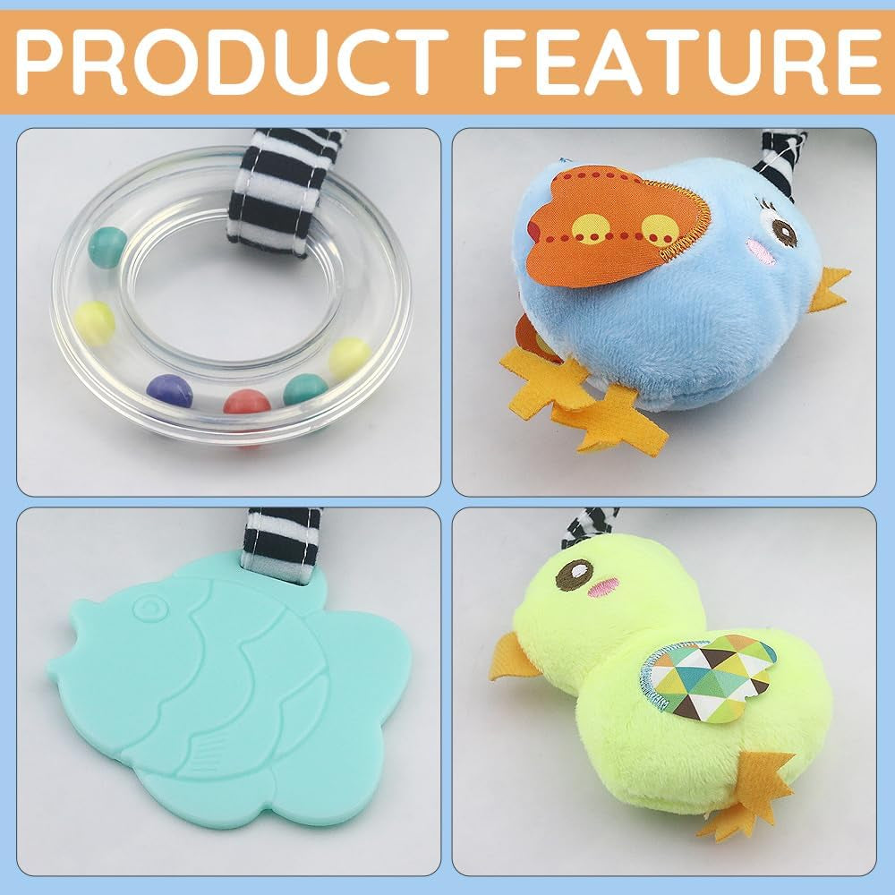 Plush Duck Baby Car Seat Toy - Squeaky Activity Spiral for Prams & Cribs - Perfect for Boys & Girls 0 Months+