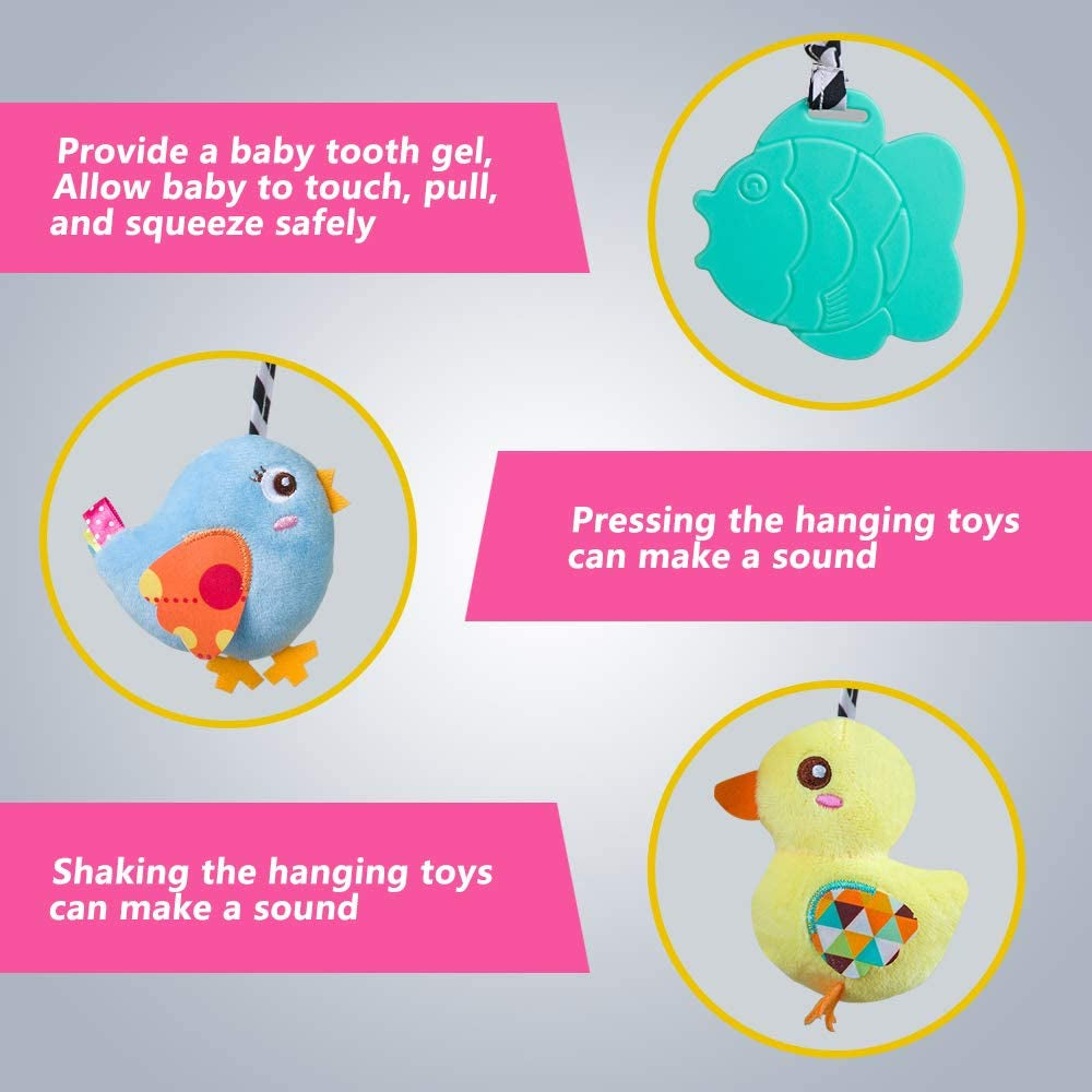 Plush Duck Baby Car Seat Toy - Squeaky Activity Spiral for Prams & Cribs - Perfect for Boys & Girls 0 Months+