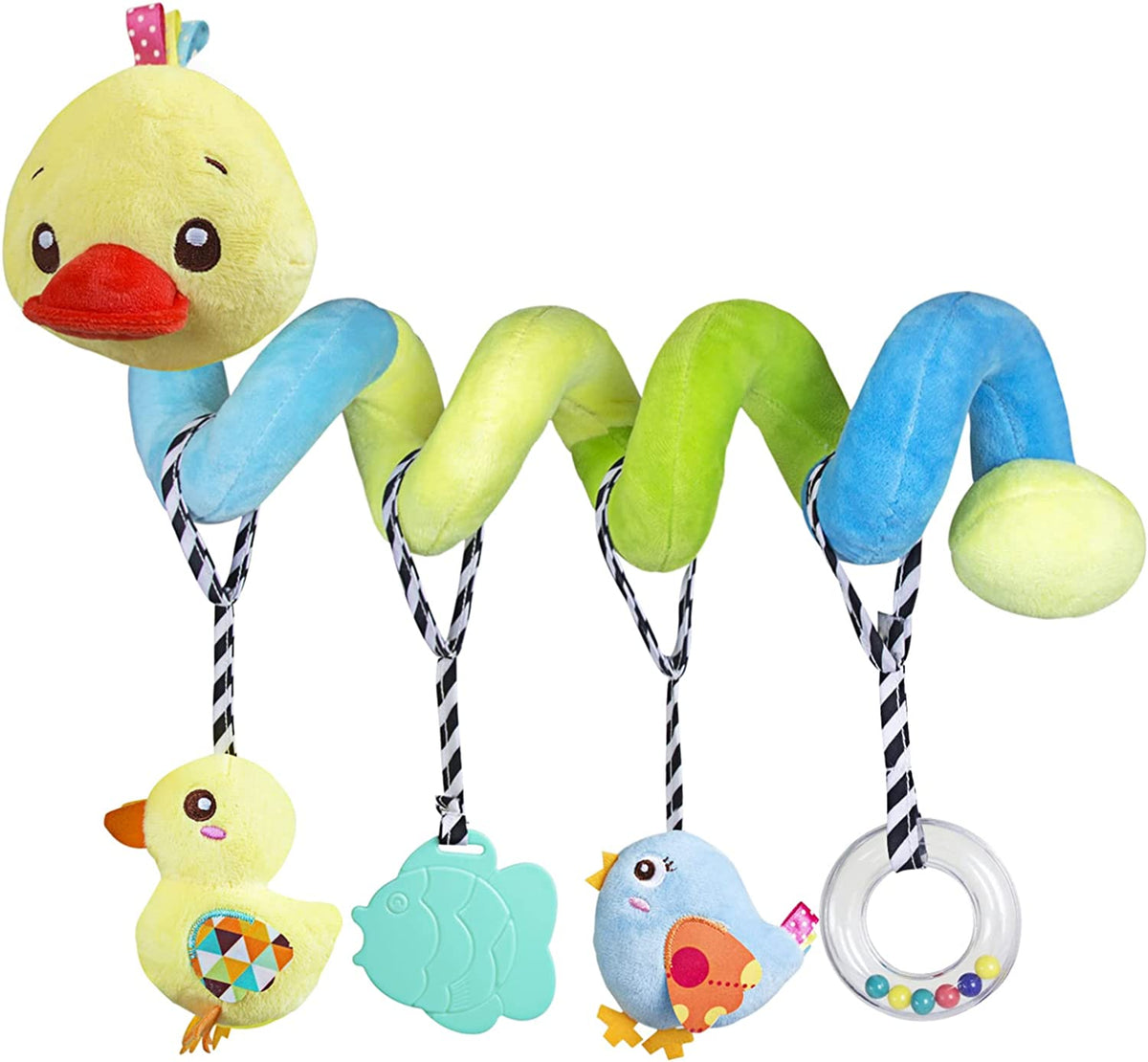 Plush Duck Baby Car Seat Toy - Squeaky Activity Spiral for Prams & Cribs - Perfect for Boys & Girls 0 Months+
