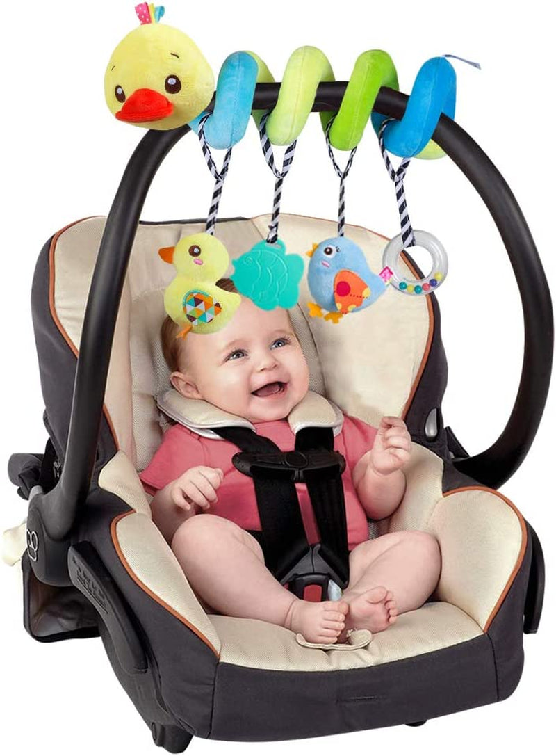Plush Duck Baby Car Seat Toy - Squeaky Activity Spiral for Prams & Cribs - Perfect for Boys & Girls 0 Months+
